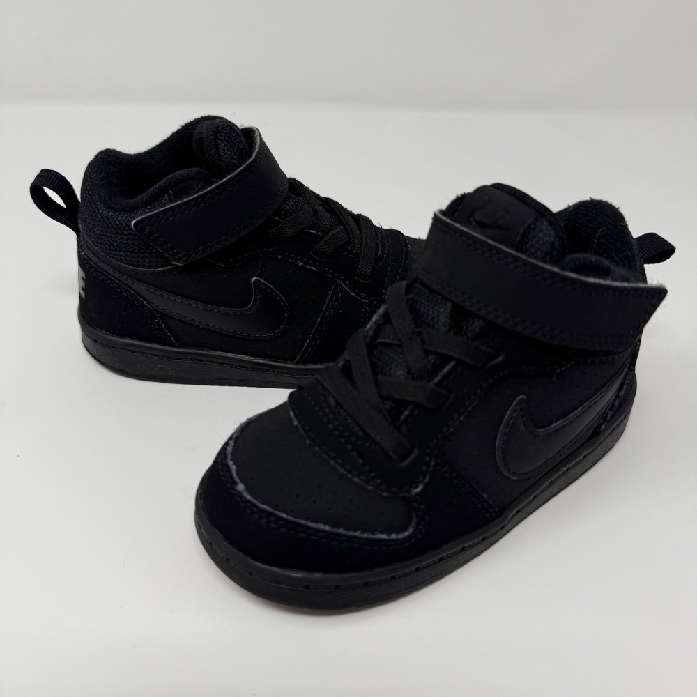 Nike Court Borough Mid 2 Shoes Size 7 Black Hook Loop Strap Toddler Kids